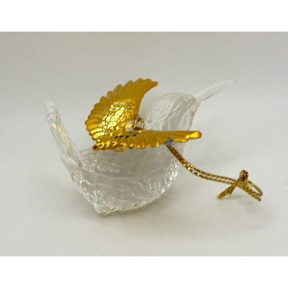 Vintage Hummingbird Christmas Tree Ornament Clear Plastic Bird Gold Tone Wings - Picture 2 of 9